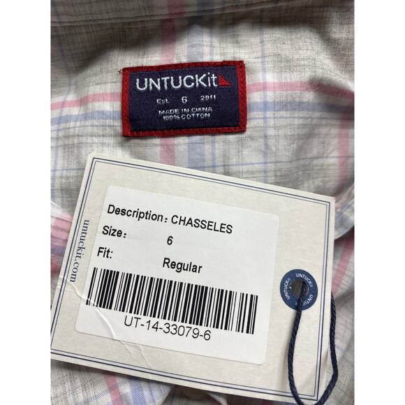 New Untuckit Women's Size 6 Chasseles Gray Pink Striped Button Down Shirt Top - Picture 4 of 4